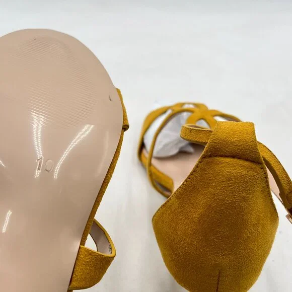 FSJ Yellow Strappy Ankle Strap Open Toe High Heel Caged Cutout T-Strap Sandals - Picture 6 of 8